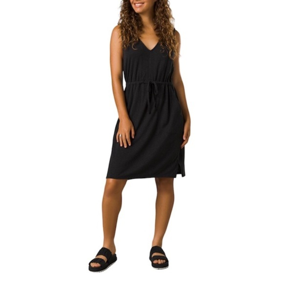 PrAna Cozy Up Korrine Sleeveless Adjustable Waist Side Pockets Black Dress L - Picture 1 of 16